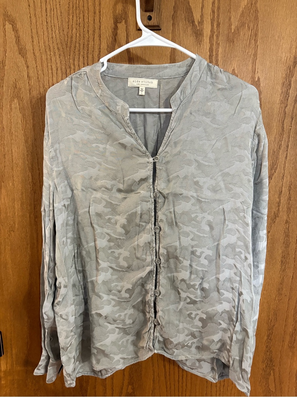 Side Stitch Gray Textured Camouflage Button-Down